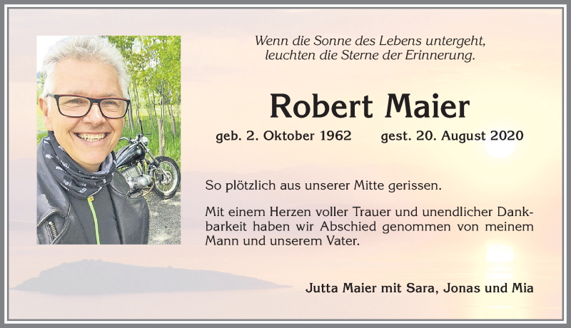  Traueranzeige für Robert Maier vom 29.08.2020 aus Allgäuer Zeitung, Marktoberdorf