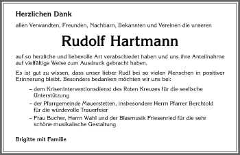 Traueranzeige von Rudolf Hartmann von Allgäuer Zeitung, Kaufbeuren/Buchloe
