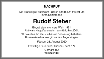 Traueranzeige von Rudolf Steber von Allgäuer Zeitung, Füssen