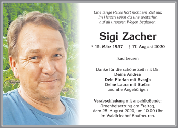 Traueranzeige von Sigi Zacher von Allgäuer Zeitung, Kaufbeuren/Buchloe