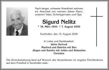 Traueranzeige von Sigurd Nelitz von Allgäuer Anzeigeblatt