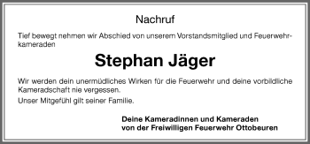 Traueranzeige von Stephan Jäger von Memminger Zeitung