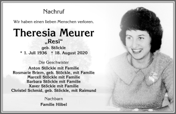 Traueranzeige von Theresia Meurer von Allgäuer Zeitung,Kempten
