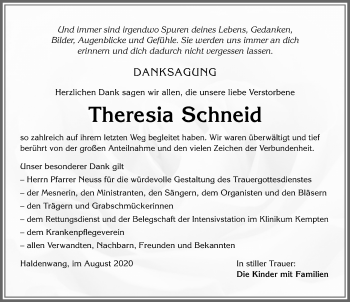 Traueranzeige von Theresia Schneid von Allgäuer Zeitung,Kempten