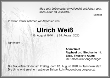 Traueranzeige von Ulrich Weiß von Memminger Zeitung