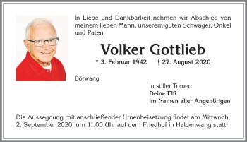 Traueranzeige von Volker Gottlieb von Allgäuer Zeitung,Kempten