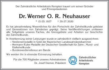 Traueranzeige von Werner O. R. Neuhauser von Allgäuer Zeitung