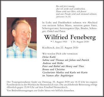 Traueranzeige von Wilfried Feneberg von Der Westallgäuer