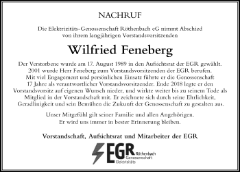 Traueranzeige von Wilfried Feneberg von Der Westallgäuer