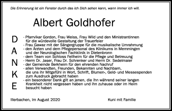 Traueranzeige von Albert Goldhofer von Memminger Zeitung