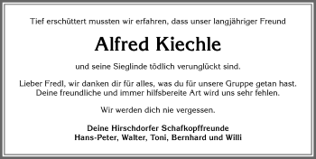 Traueranzeige von Alfred Kiechle von Allgäuer Zeitung,Kempten