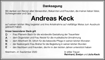 Traueranzeige von Andreas Keck von Memminger Zeitung