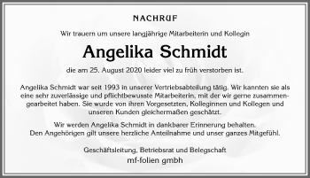 Traueranzeige von Angelika Schmidt von Allgäuer Zeitung,Kempten