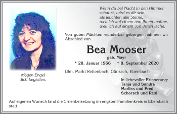 Traueranzeige von Bea Mooser von Allgäuer Zeitung