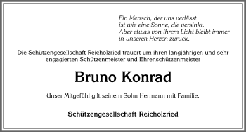 Traueranzeige von Bruno Konrad von Allgäuer Zeitung,Kempten