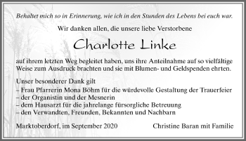 Traueranzeige von Charlotte Linke von Allgäuer Zeitung, Marktoberdorf