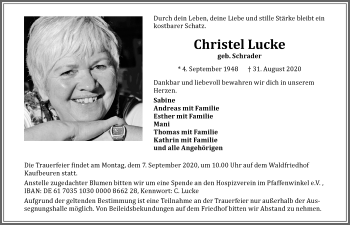 Traueranzeige von Christel Lucke von Allgäuer Zeitung, Kaufbeuren/Buchloe
