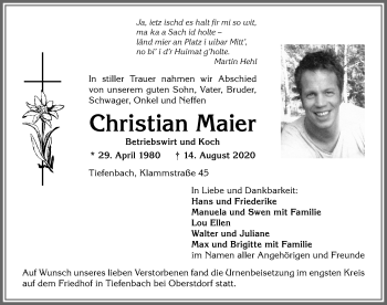 Traueranzeige von Christian Maier von Allgäuer Anzeigeblatt