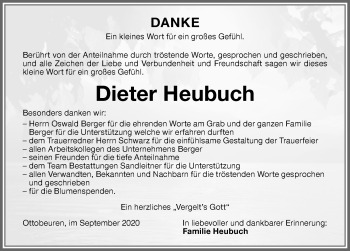 Traueranzeige von Dieter Heubuch von Memminger Zeitung