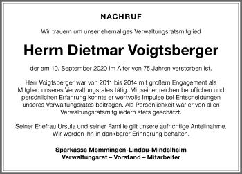 Traueranzeige von Dietmar Voigtsberger von Memminger Zeitung