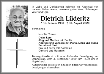 Traueranzeige von Dietrich Lüderitz von Allgäuer Zeitung,Kempten