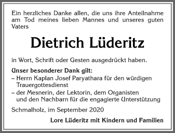 Traueranzeige von Dietrich Lüderitz von Allgäuer Zeitung, Marktoberdorf