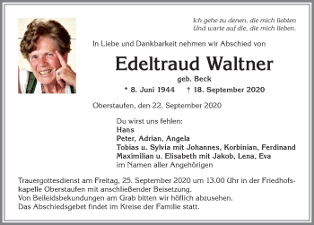 Traueranzeige von Edeltraud Waltner von Allgäuer Anzeigeblatt
