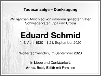 Traueranzeige von Eduard Schmid von Memminger Zeitung