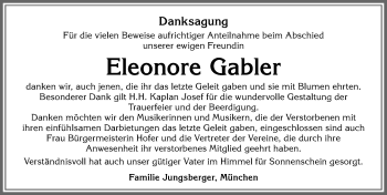 Traueranzeige von Eleonore Gabler von Allgäuer Zeitung, Marktoberdorf