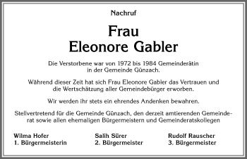 Traueranzeige von Eleonore Gabler von Allgäuer Zeitung, Marktoberdorf