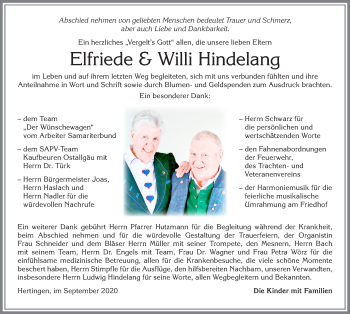 Traueranzeige von Elfriede Hindelang von Allgäuer Zeitung, Füssen