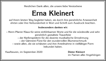 Traueranzeige von Erna Kleinert von Allgäuer Zeitung, Kaufbeuren/Buchloe
