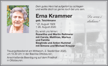Traueranzeige von Erna Krammer von Memminger Zeitung