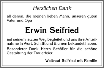 Traueranzeige von Erwin Seifried von Allgäuer Zeitung, Kaufbeuren/Buchloe