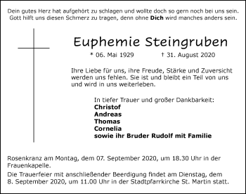 Traueranzeige von Euphemie Steingruben von Allgäuer Zeitung, Marktoberdorf