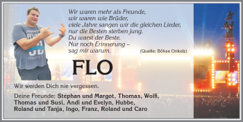 Traueranzeige von Flo  von Allgäuer Zeitung,Kempten