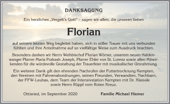Traueranzeige von Florian  von Allgäuer Zeitung,Kempten