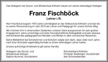 Traueranzeige von Franz Fischböck von Memminger Zeitung