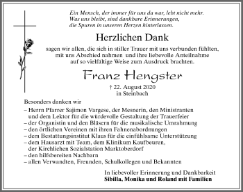 Traueranzeige von Franz Hengster von Allgäuer Zeitung, Marktoberdorf