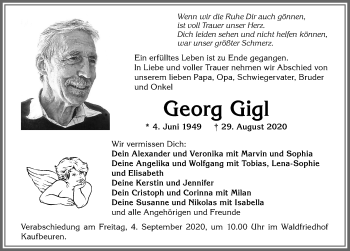 Traueranzeige von Georg Gigl von Allgäuer Zeitung, Marktoberdorf
