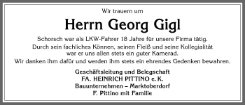 Traueranzeige von Georg Gigl von Allgäuer Zeitung, Marktoberdorf