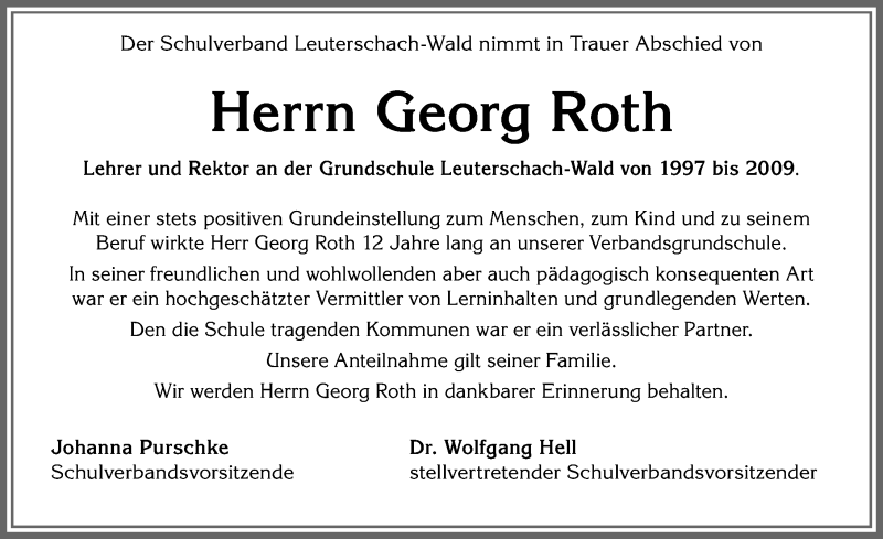  Traueranzeige für Georg Roth vom 19.09.2020 aus Allgäuer Zeitung, Marktoberdorf