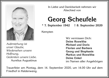 Traueranzeige von Georg Scheufele von Allgäuer Zeitung,Kempten
