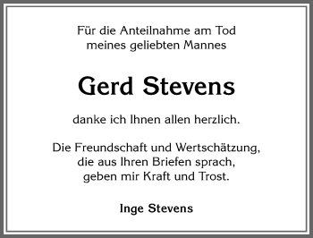 Traueranzeige von Gerd Stevens von Allgäuer Zeitung,Kempten