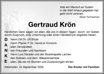Traueranzeige von Gertraud Krön von Memminger Zeitung