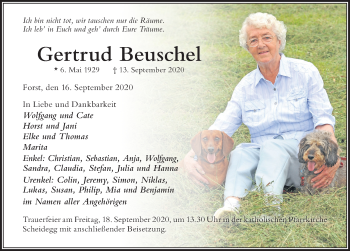 Traueranzeige von Gertrud Beuschel von Der Westallgäuer