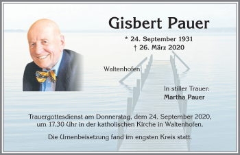 Traueranzeige von Gisbert Pauer von Allgäuer Zeitung,Kempten
