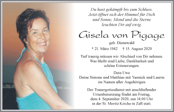 Traueranzeige von Gisela von Pigage von Allgäuer Zeitung, Füssen