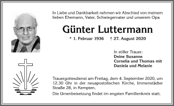 Traueranzeige von Günter Luttermann von Allgäuer Zeitung,Kempten