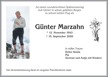 Traueranzeige von Günter Marzahn von Allgäuer Anzeigeblatt